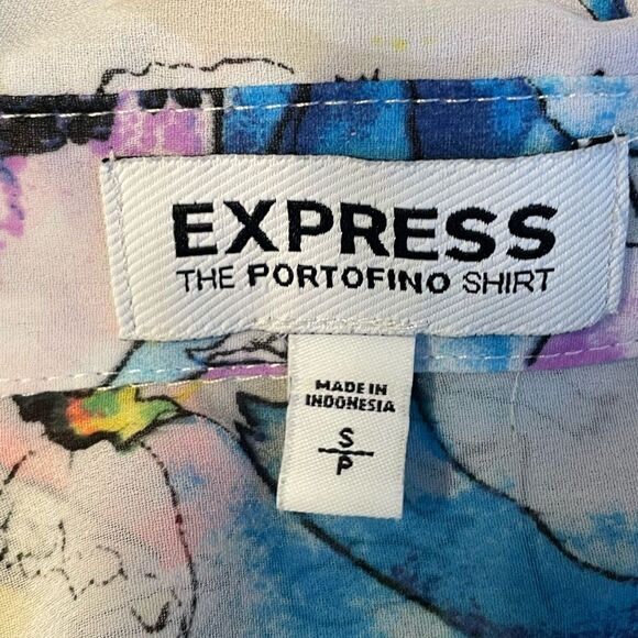 Express Portofino Shirt Semi-Sheer Floral Print S - Picture 6 of 7